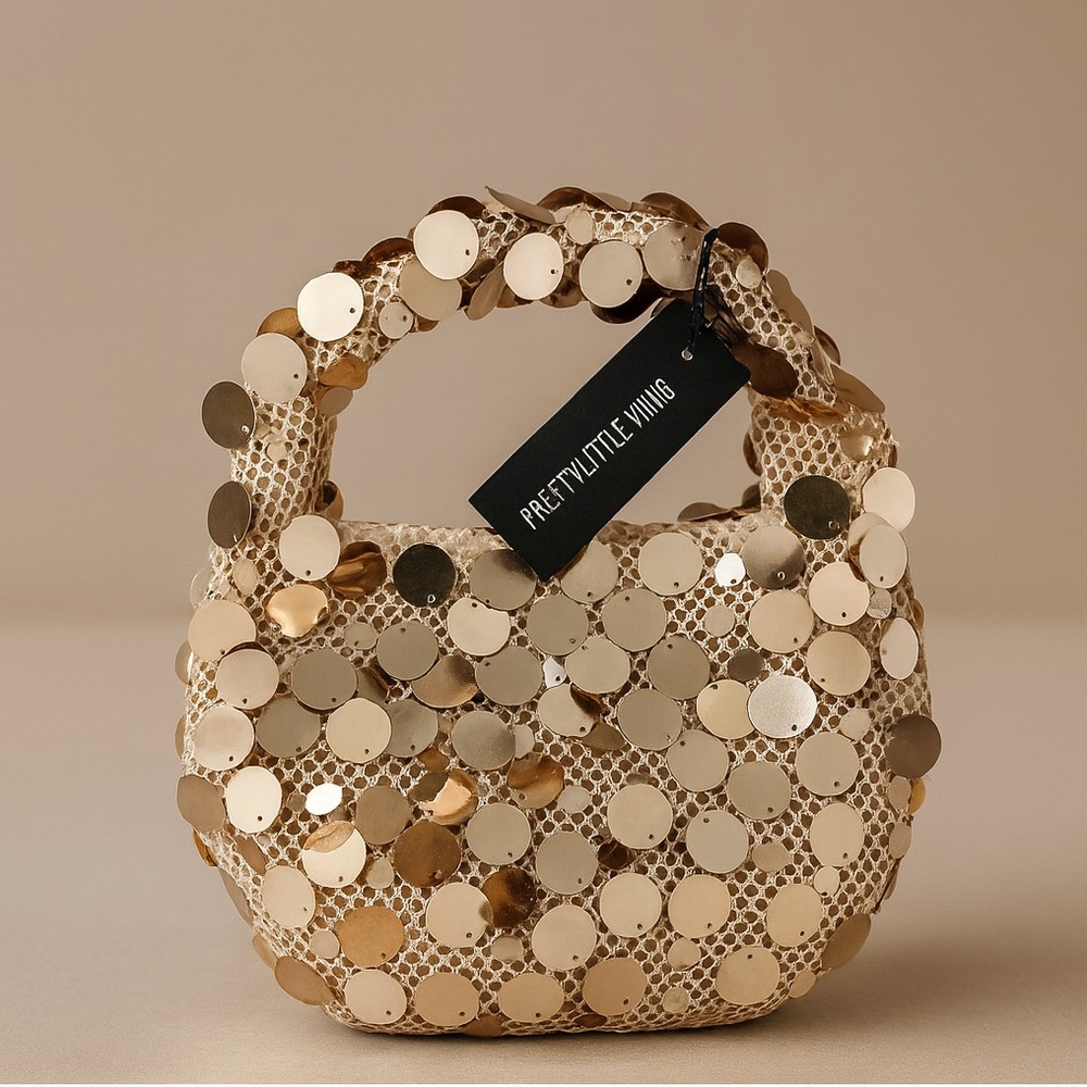 PrettyLittleThing Gold Sequin Clutch